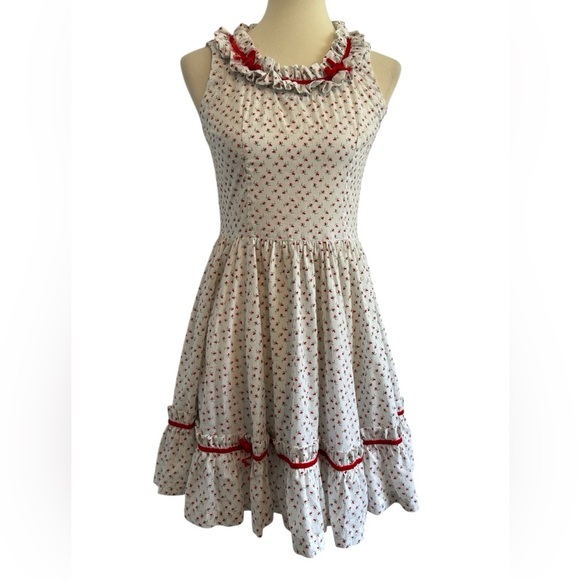 Handmade Vintage Floral Sleeveless Summer Dress with Ruffle Trim Size Small - Picture 1 of 12